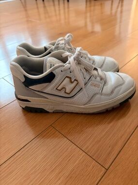 New Balance 550 White Sneakers with grey, green and yellow accents